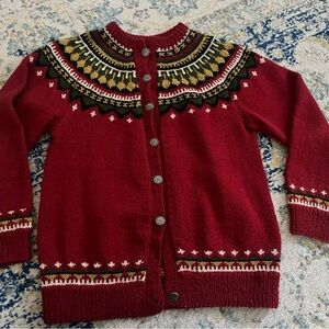 Burgundy Patterned Cardigan Wool Ski style